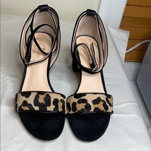 Pony hair leopard print ankle strap sandal